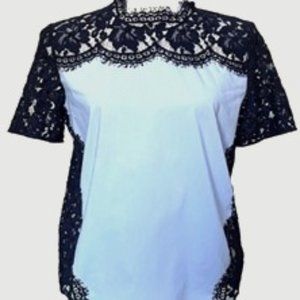 146. Halogen Short Sleeve Two Tone Blue with Lace details